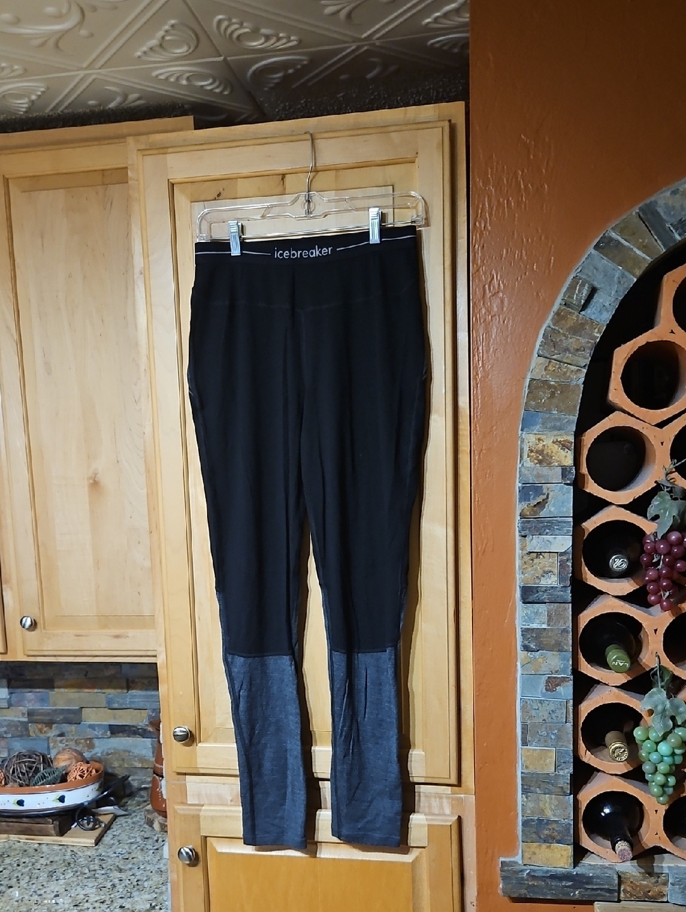 Icebreaker 260 Merino Wool Knit Base Layer Leggings Black Gray